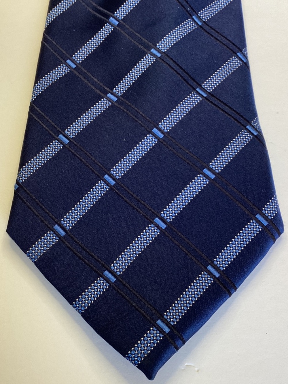 Sean John Classic Navy Blue Plaid Extra Long Silk Tie